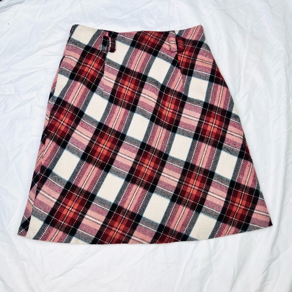 Vintage red white and black plaid A-line mini skirt